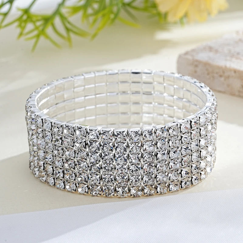 Elegant Rhinestone Crystal Stretch Wristband for Women and Girls - Bridal Wedding Jewelry