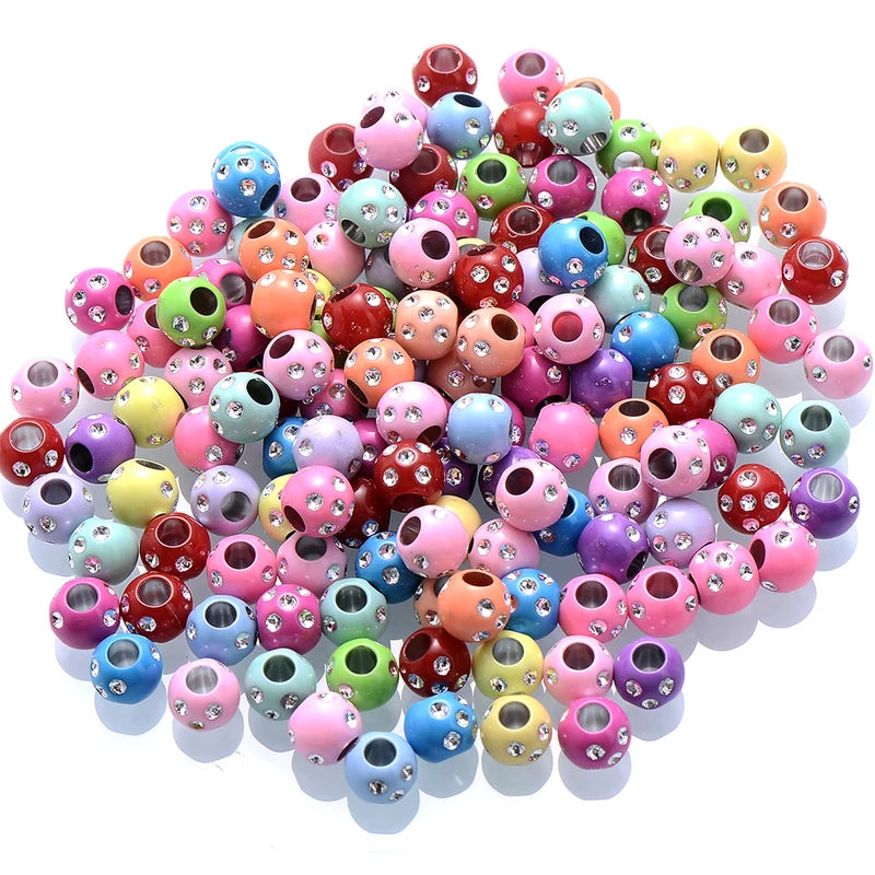 50pcs Acrylic Shiny Beads for Jewelry Making - 7x8mm Big Hole Spacer Beads