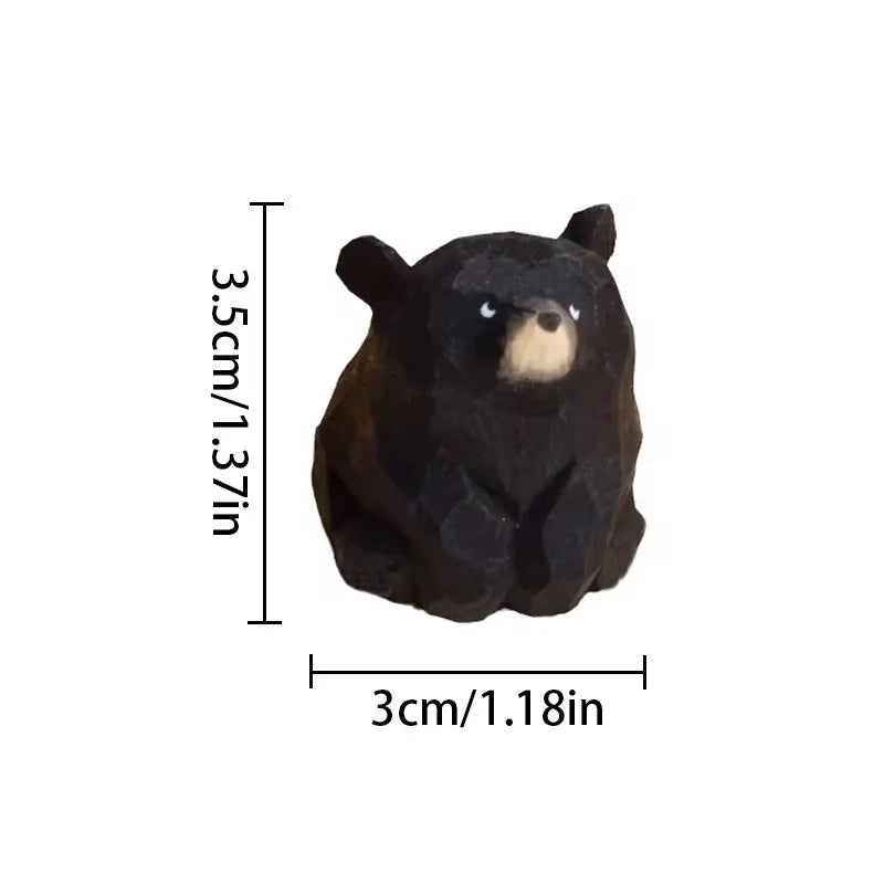 Wooden Bear Miniatures Set - Carved Solid Wood Figurines for Crafts & Decor