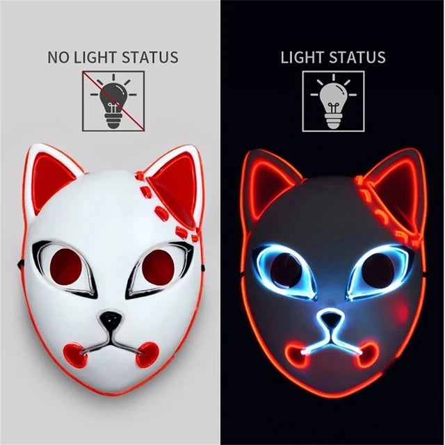 Halloween Neon Mask Cosplay LED Demon Slayer Mask with Ghost Design