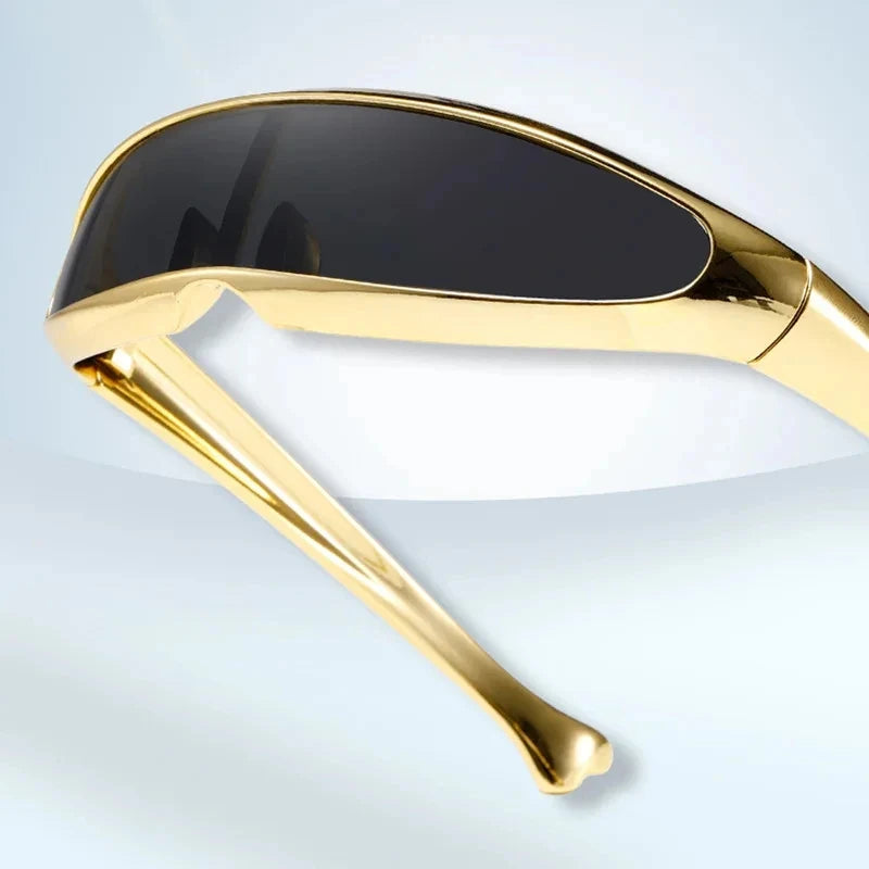 Futuristic One-Piece Mirror Sunglasses Women Men UV400 Steampunk Rave Goggles