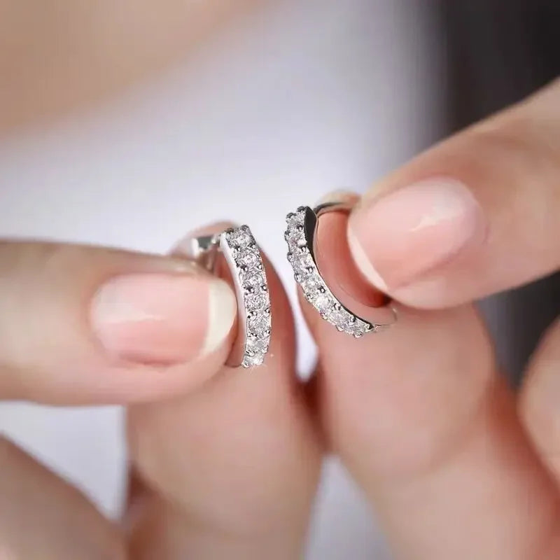 Elegant Silver Color Round Hoop Earrings for Women Wedding Jewelry Charm Sparkling Zircon
