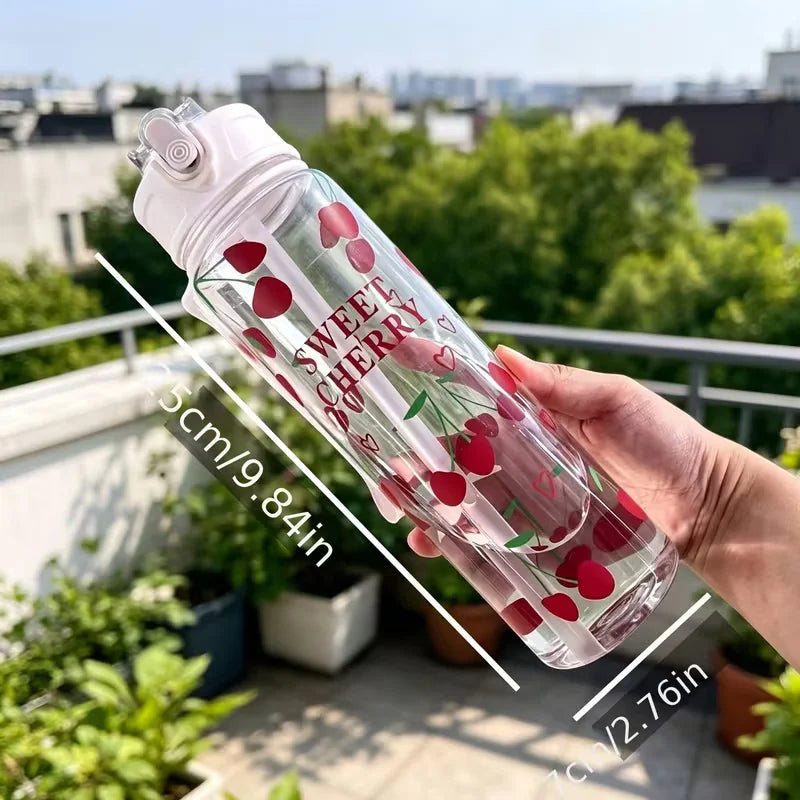 750ML Cute Strawberry Floral Cherry Bow Tumbler with Handle & Leak-Proof Lid