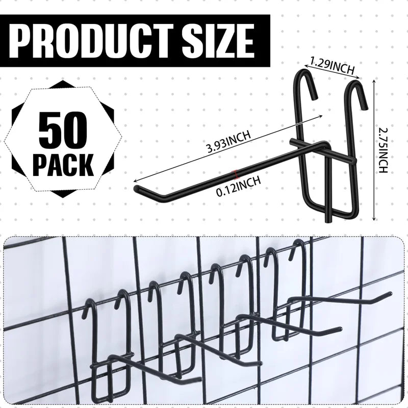 Heavy Duty Mesh Grid Hooks Set - Store Wall Mount Display Hangers for Retail & Garage