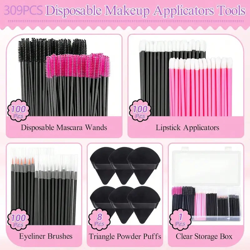 Disposable Makeup Tool Set with Puffs Mascara Wands Applicators for Professional & Beauty Use
