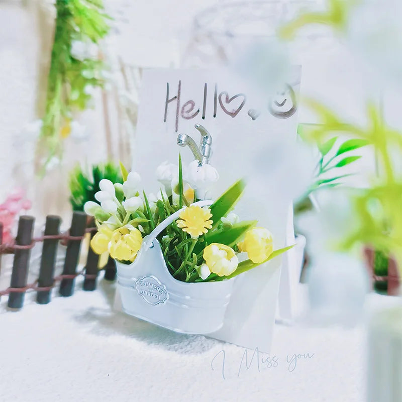Mini Metal Flower Bucket for Dollhouse Gardens, Fairy Scene Decor