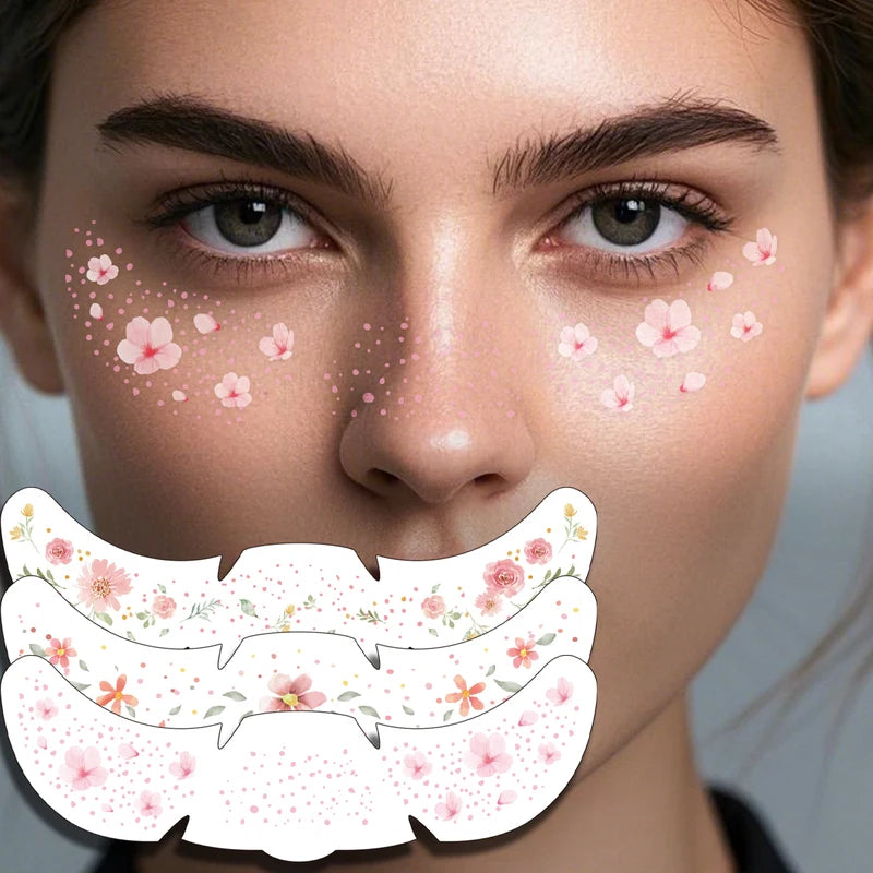 Freckles Tattoo Stickers Set - Rose Cherry Blossom Face Makeup Patches for Women