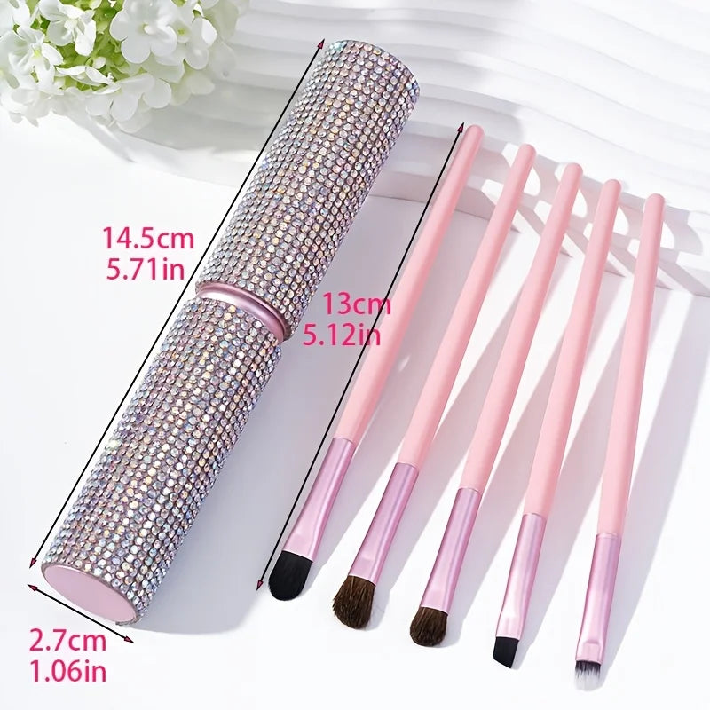 Shiny Rhinestone Makeup Brush Set with Soft Fiber Eyeshadow, Foundation & Blush Tools