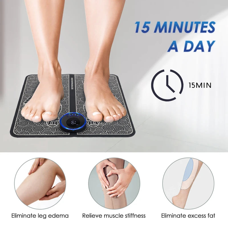 Rechargeable Foot Massager Mat with EMS Electrotherapy and Remote Control