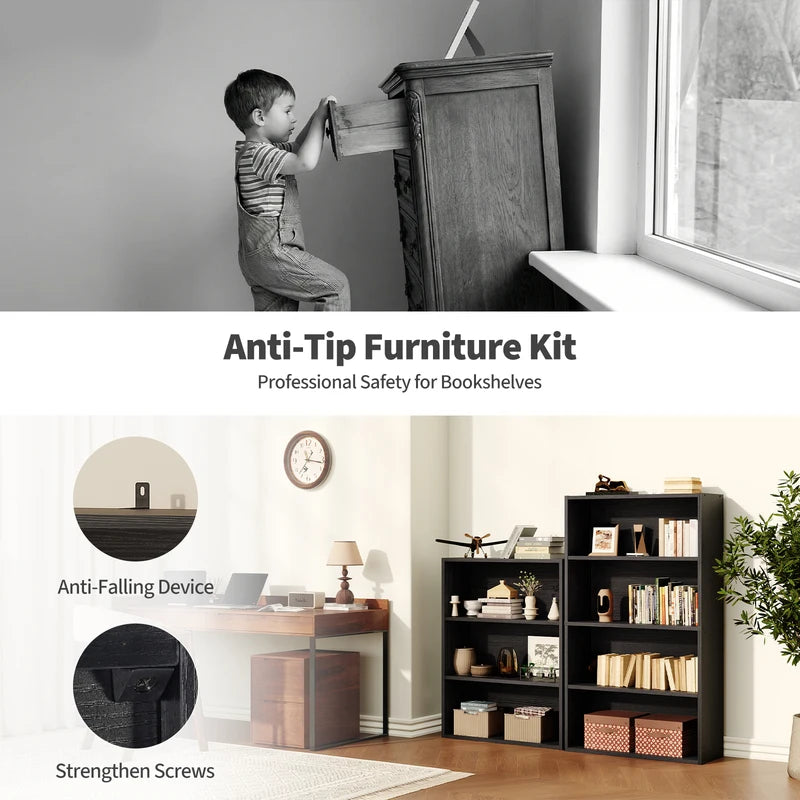 3-4 Tier Wooden Floor Shelf Bookcase Tall Standing Open Storage for Living Room and Home Office