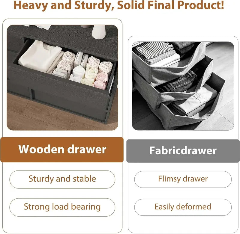 6-Drawer Dresser for Bedroom - 46.7" Wide Wooden Storage Chest, Modern Design