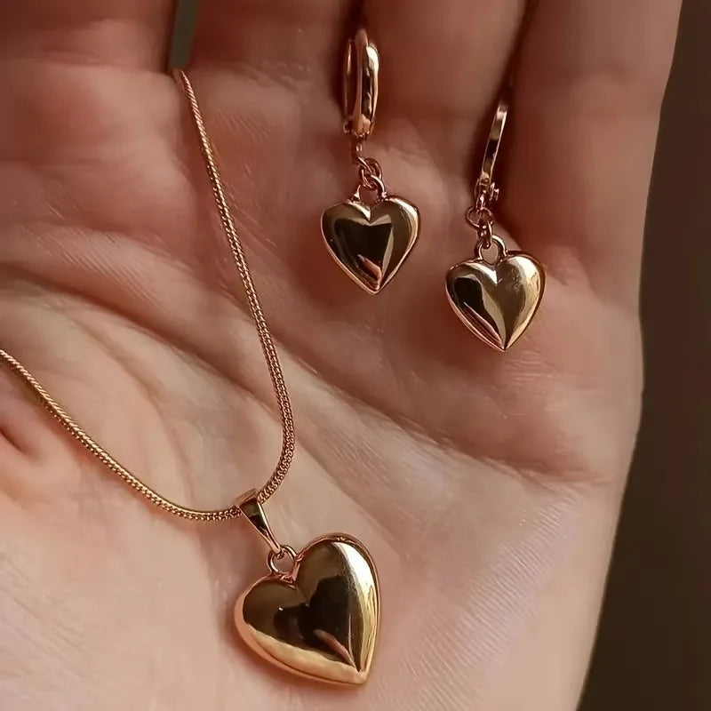 Heart-Shaped Necklace and Earring Jewelry Set for Women - Gold & Silver Options