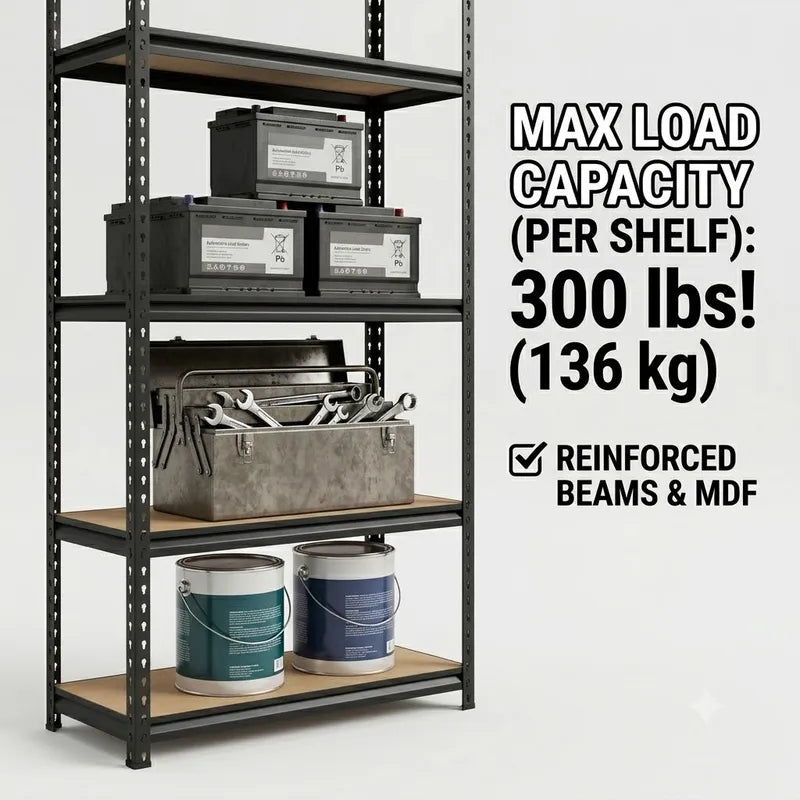 Heavy Duty Metal Garage Shelving Unit with MDF Boards - 60 Inches Tall, Adjustable Utility Storage Rack, 2200 LBS Capacity, 1 or 2 Pack