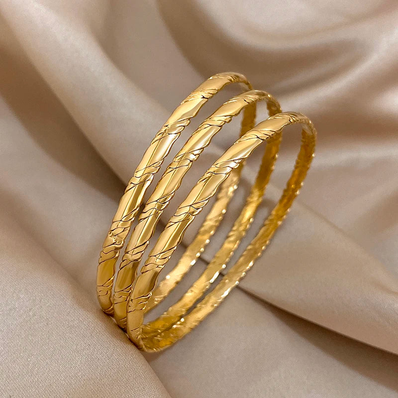 Gold Plated Twisted Stainless Steel Bangles for Women Stackable Waterproof Jewelry