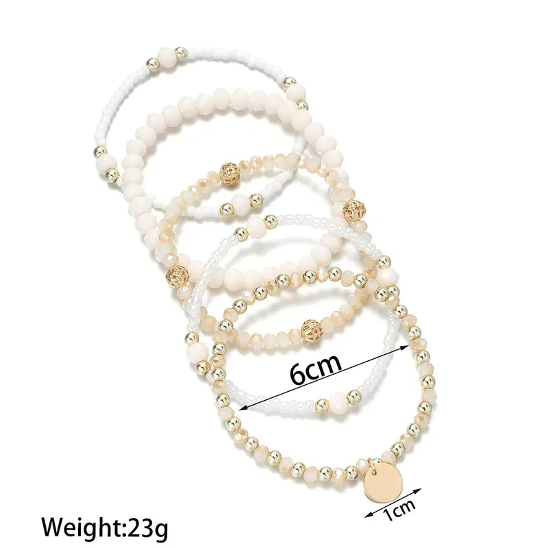 Charm Resin Beaded Bracelet Set for Women - Elastic Chain Jewelry Pack