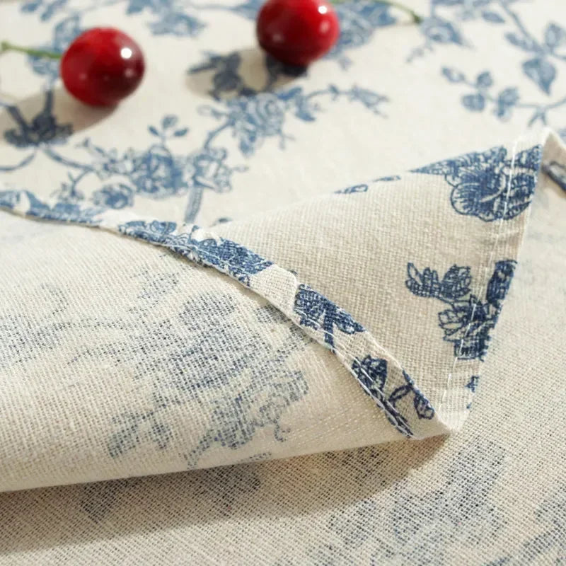Floral Linen Cotton Round Tablecloth - Rustic Farmhouse Picnic Decor