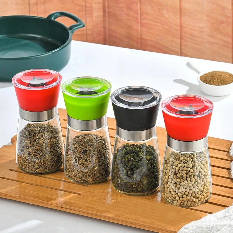 Manual Salt and Pepper Grinder Set - 180/200ML Stainless Steel Glass Spice Bottles for Kitchen