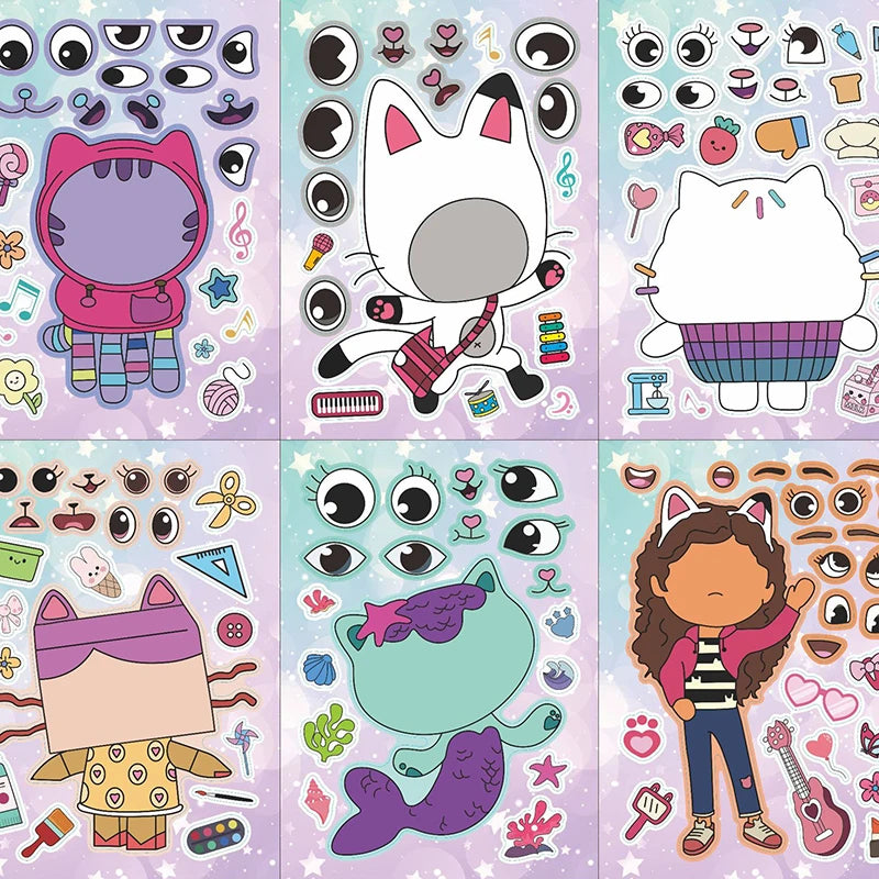 6 Sheets Children's Face Sticker Puzzle Set - Interactive DIY Educational Toy