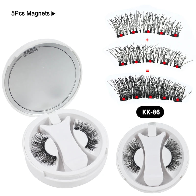 Magnetic False Eyelashes 3D Fluffy Faux Mink Reusable Makeup Kit with Mirror & Applicator