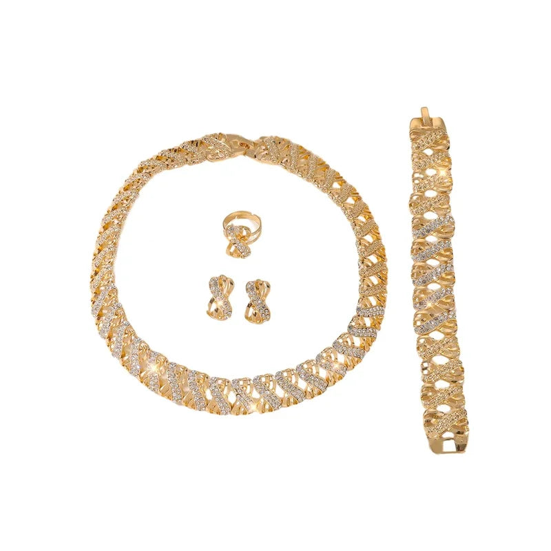 Gold Plated Jewelry Set for Women Dubai African Bridal Wedding Accessories