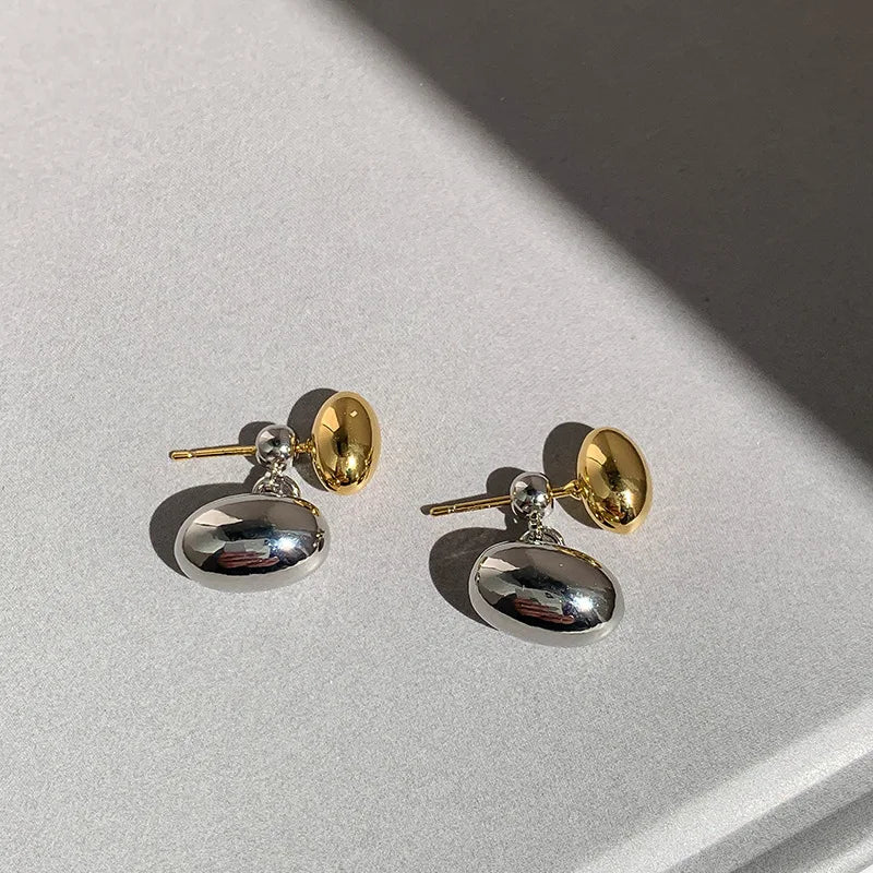Geometric Oval Metal Stud Earrings for Women Girls - Versatile Party Jewelry
