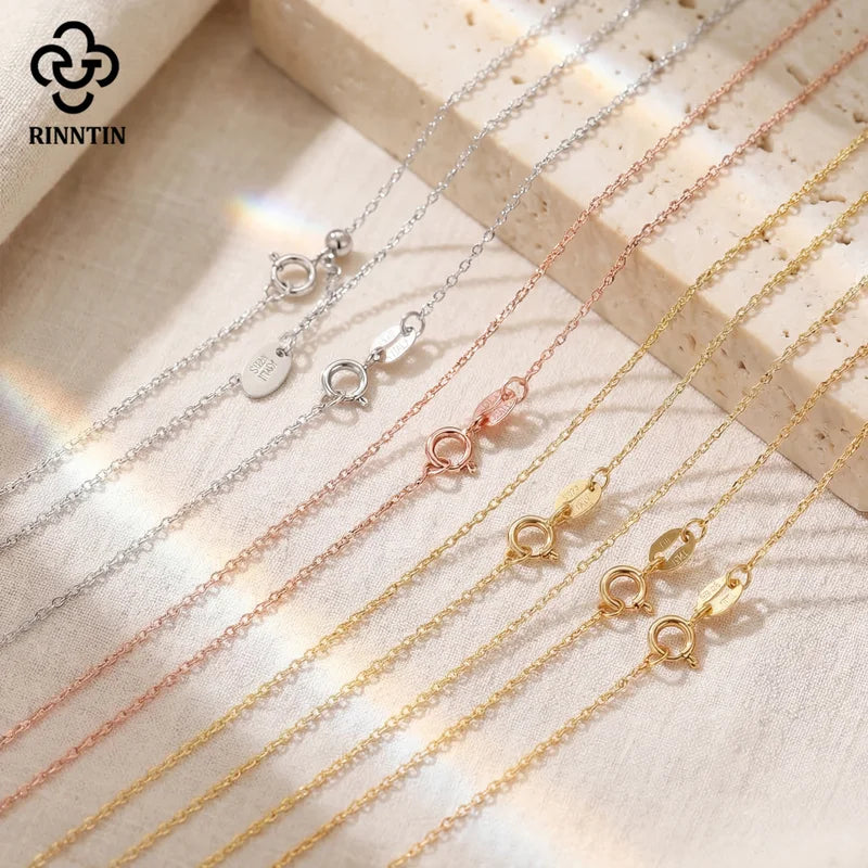 Sterling Silver Cable Chain Necklace for Women - Thin Rose Gold Finish