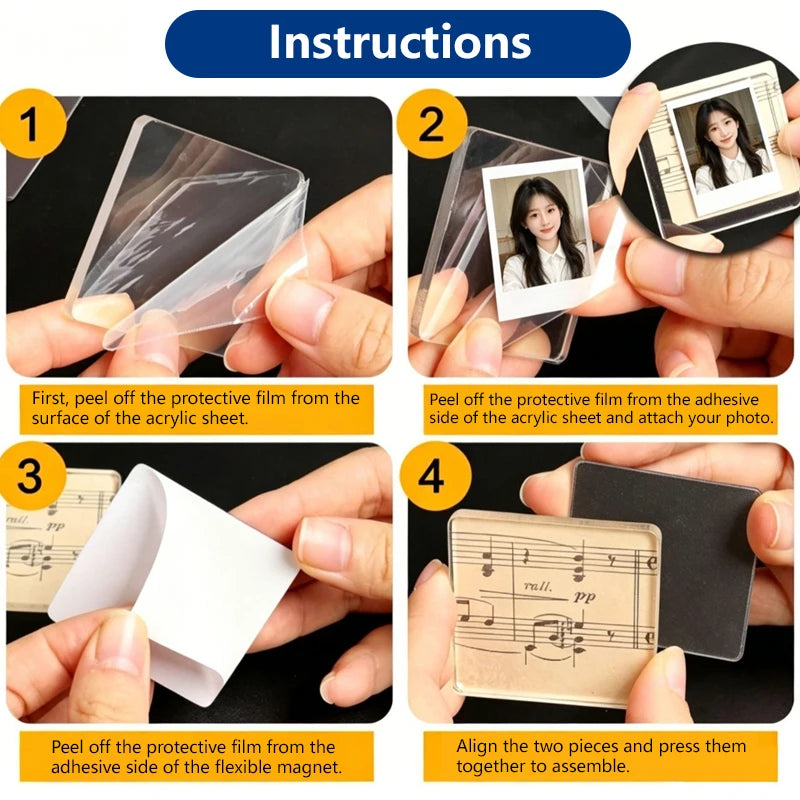 DIY Acrylic Magnet Kit for Fridge Decor - Customizable Photo and Postcard Set, 9-50 Pieces