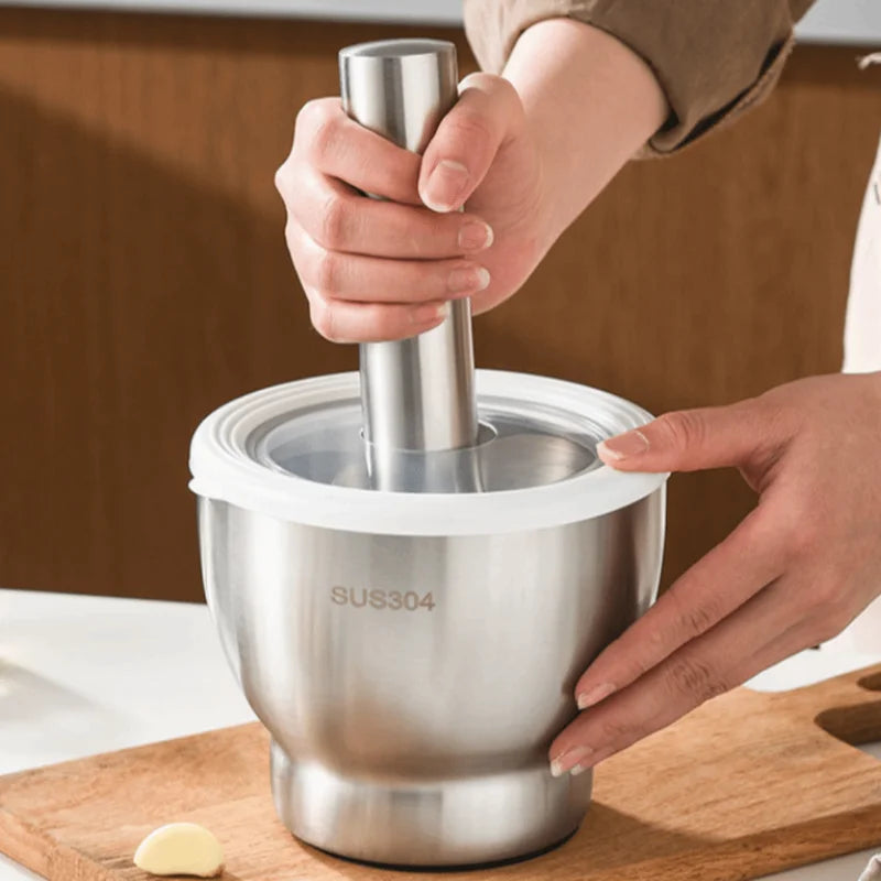 Stainless Steel Garlic Masher Set with Non-Slip Base - Multi-Functional Kitchen Tool