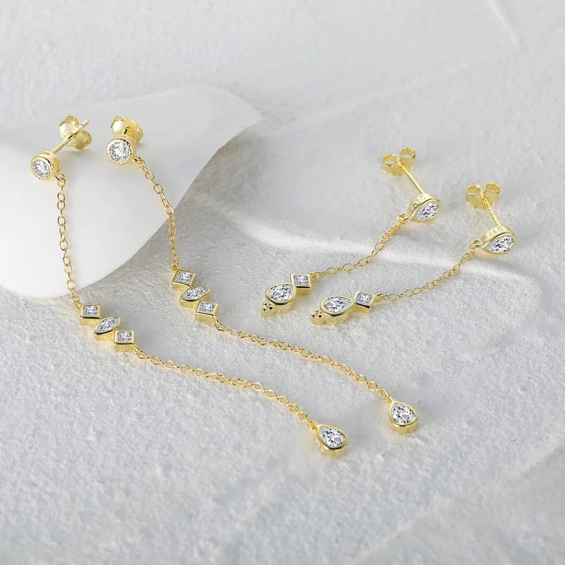 Sterling Silver Drop Earrings with Zircon Waterdrop Tassels for Women – Wedding & Party Jewelry