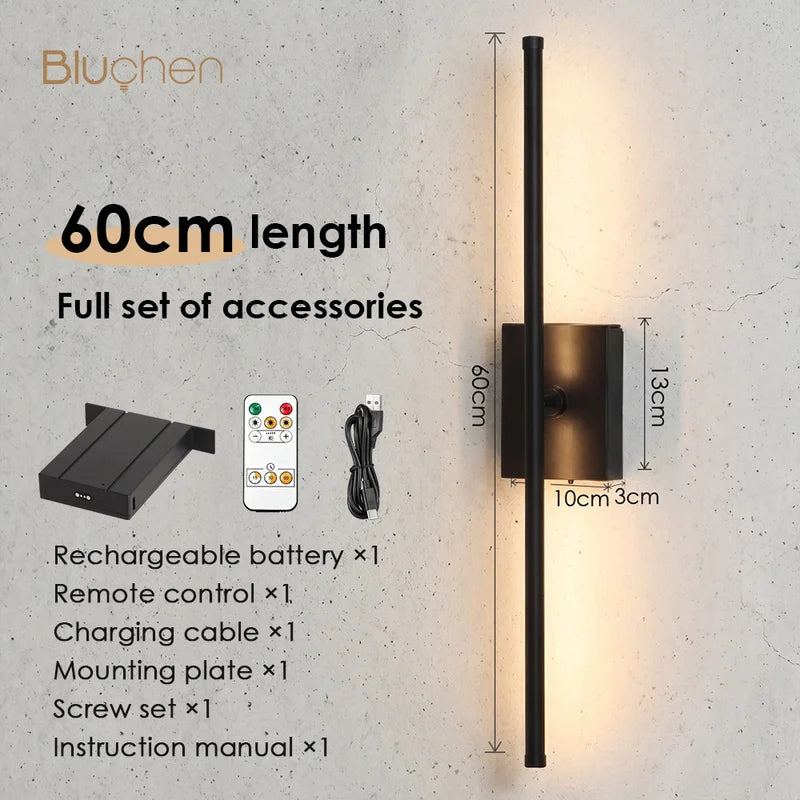 Wireless Dimmable Rechargeable LED Wall Lamp - Modern Interior Wall Sconce 60cm