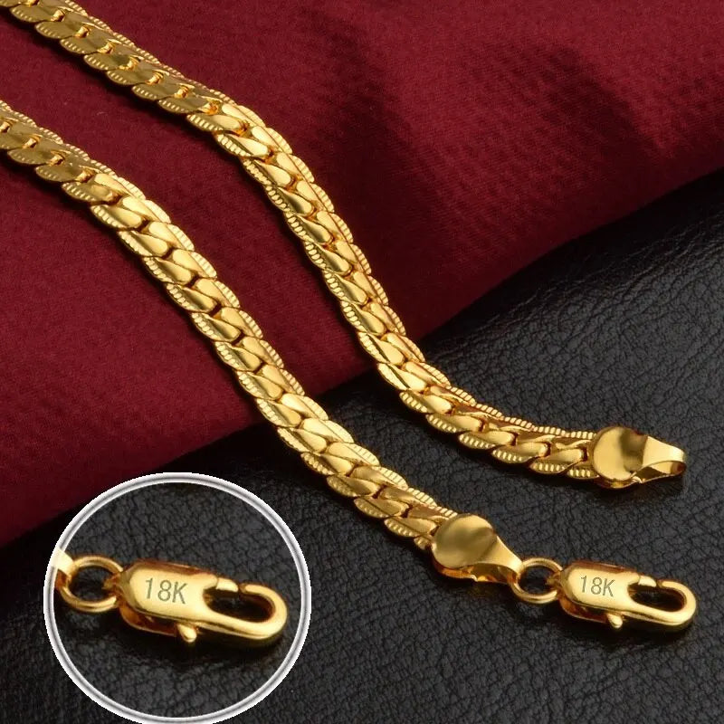 Silver 18K Gold Color Chain Bracelets and Necklace Set for Women Men Jewelry