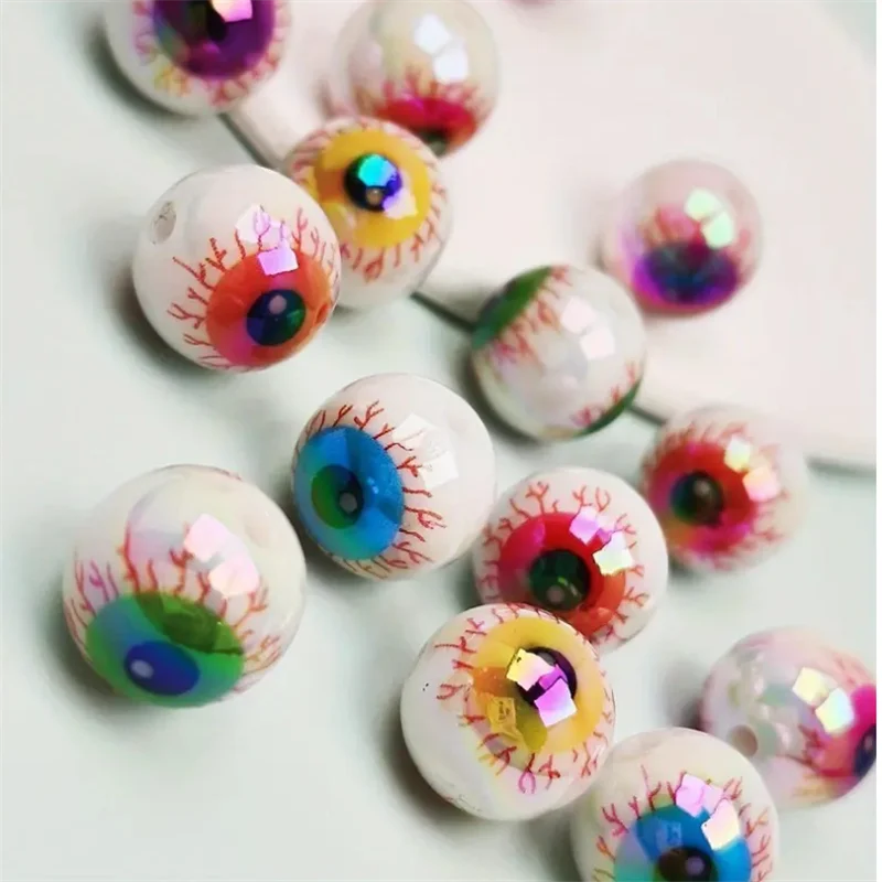 16mm Colorful Acrylic Eyeball Beads - 10pcs Spooky Halloween Jewelry Spacer Beads