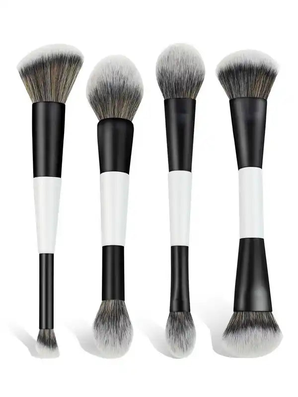 4-Piece Double-Ended Makeup Brush Set - Face, Blush, Foundation, Highlighter