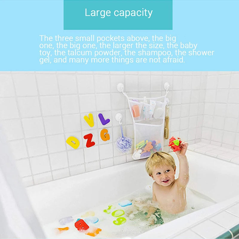 Baby Shower Mesh Bath Toy Storage Bag with Strong Suction Cups for Kids & Toddlers