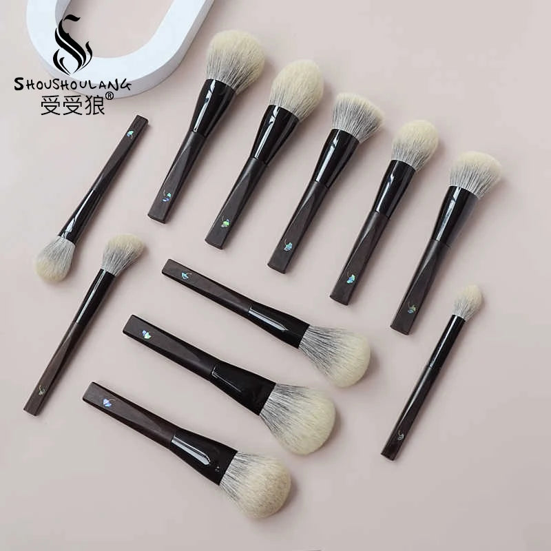 Handcrafted Makeup Brush Set with Canadian Squirrel and Goat Hair - Multiple Handle Colors