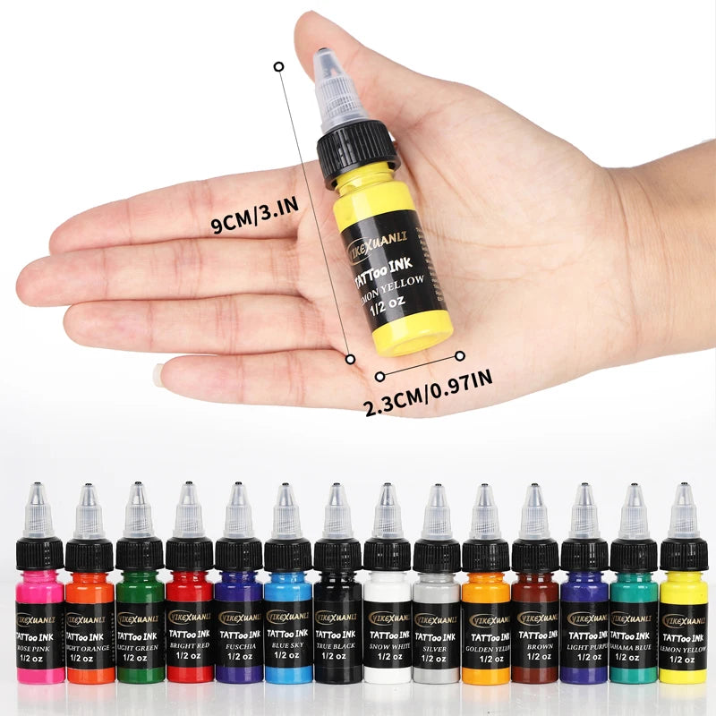 14-Color Tattoo Ink Set - Professional Body Art Pigments for Permanent Makeup