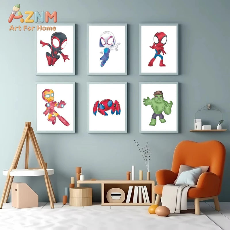 Kids Room Wall Art Poster - Marvel Superheroes Canvas Decor for Nursery & Playroom