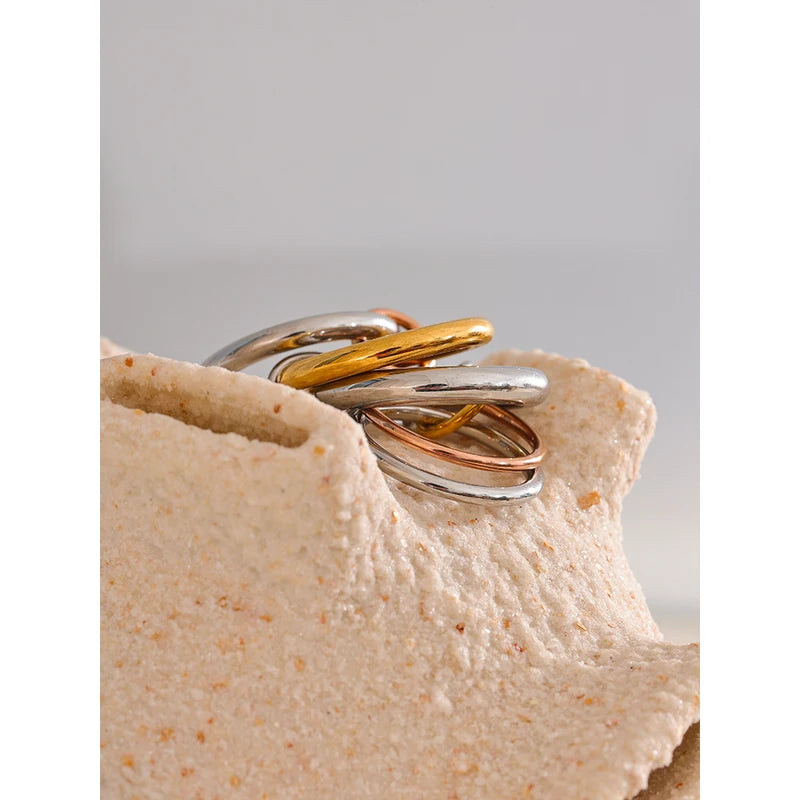 Stainless Steel Stackable Rings Set for Women – 3 Colors, PVD Gold Plated Jewelry