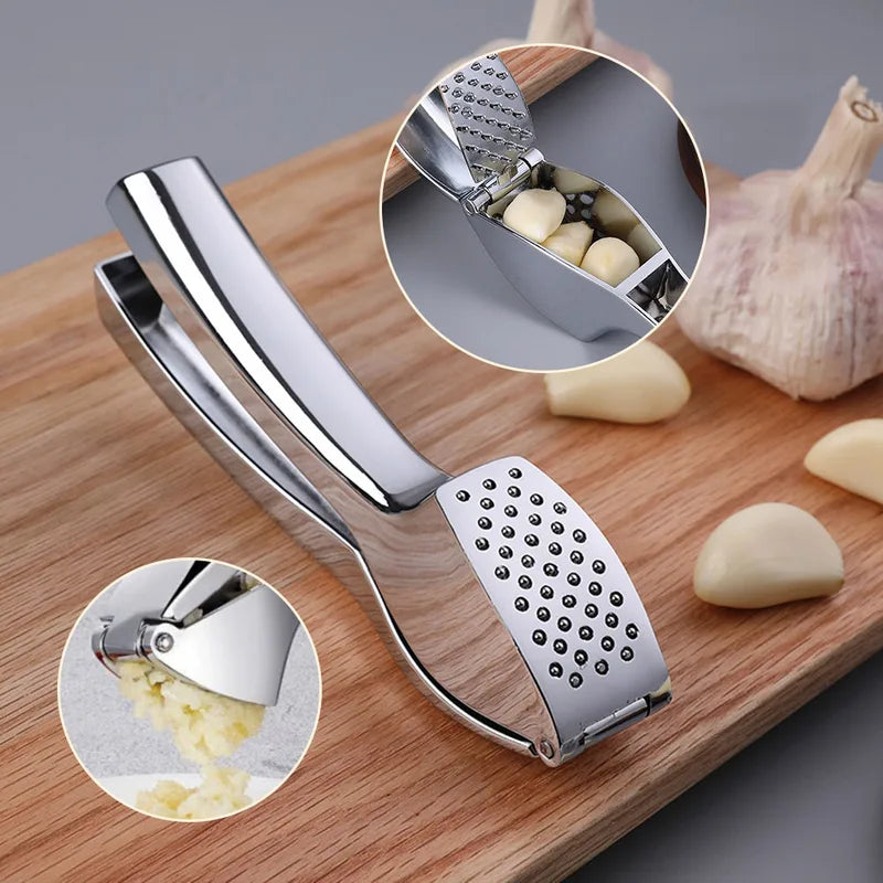 Manual Garlic Press with Ergonomic Grip - Anti-Rust Kitchen Tool for Mincing & Crushing