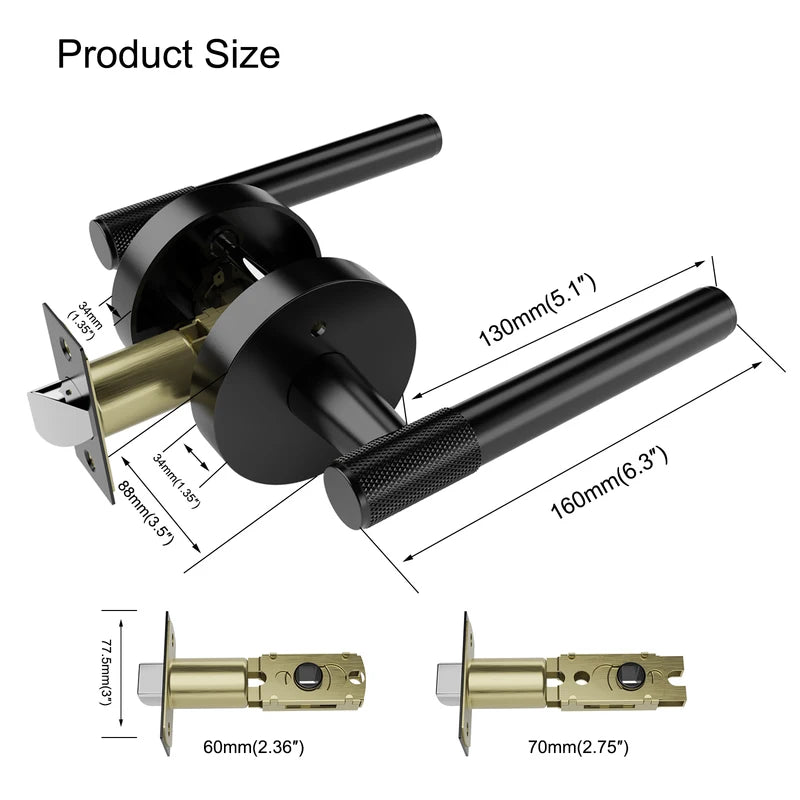 Viladepot Privacy Door Handle - Matte Black Knurled Lever with Round Base, Reversible