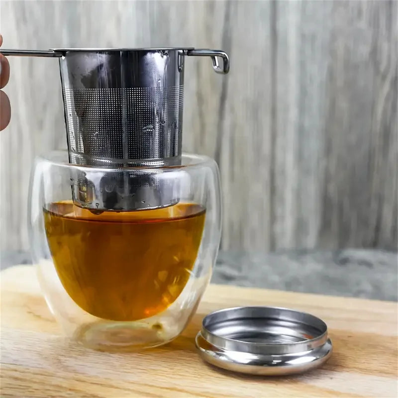 Stainless Steel Tea Filter with Folding Handle and Lid - Multi-Purpose Loose Tea Strainer