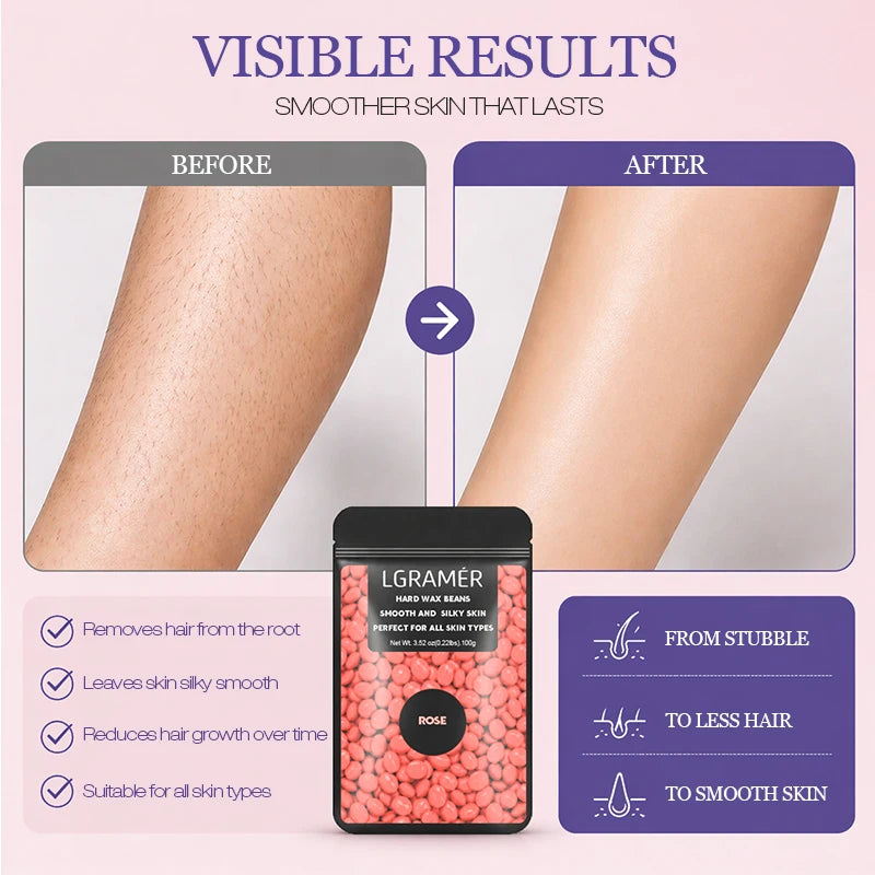Hard Wax Beads for Coarse Hair Removal, Painless Waxing Beans & Spatulas