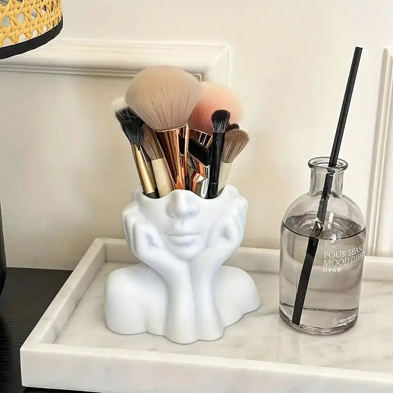 Face Shape Makeup Brush Holder - Female Face Design Storage Box, Portable & Lightweight
