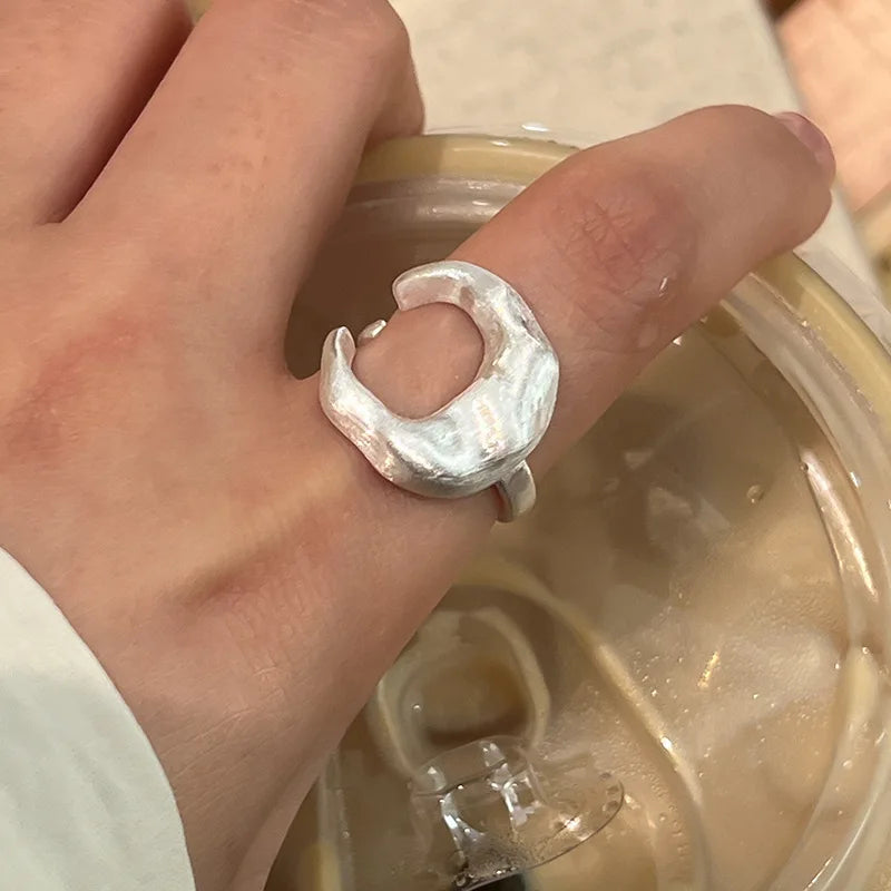 Matte Frosted Crescent Moon Finger Ring - Women's Hip Hop Jewelry Gift