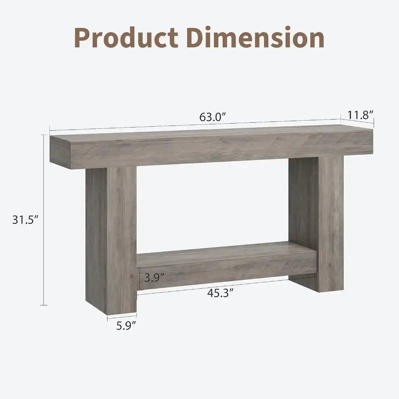 Farmhouse 63-Inch Console Table with H-Base, 2-Tier Entryway & Living Room Storage