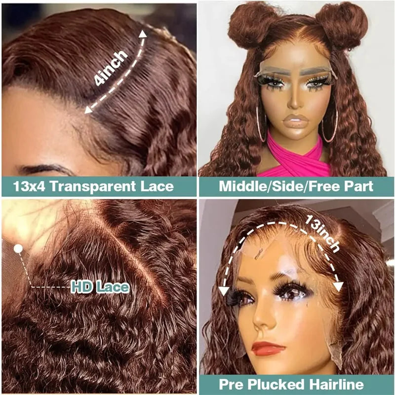 Deep Curly Human Hair Wigs for Women 30-38 Inch Lace Front Water Wave Styles