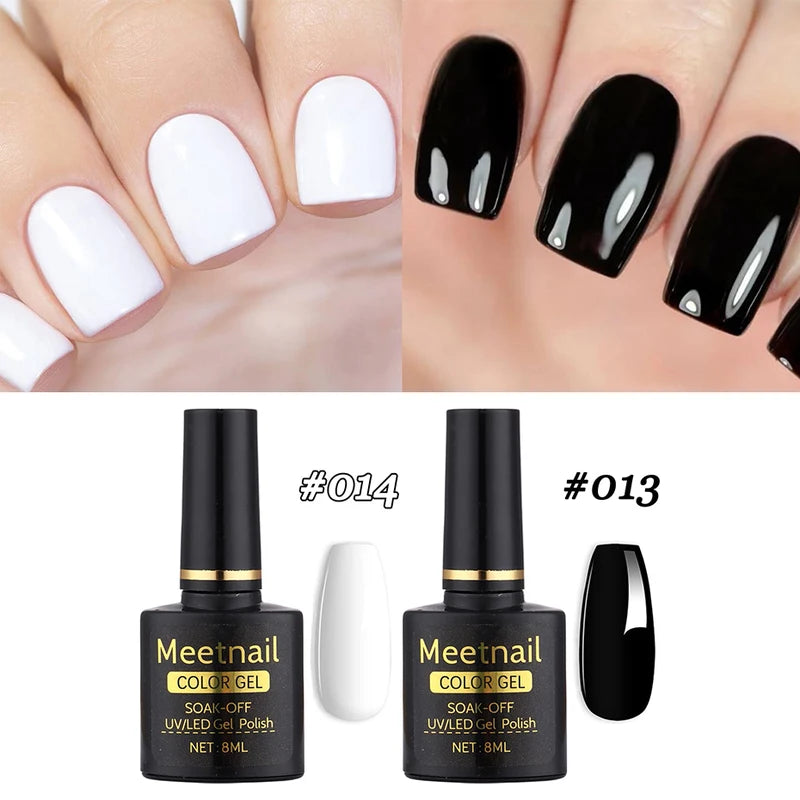 2-Pack Black White Nail Gel Polish Set 8ml Semi-Permanent UV LED Varnish for Manicure