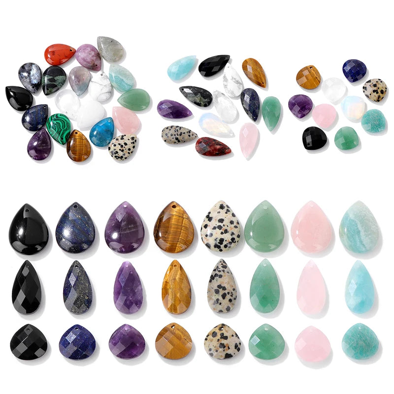 Natural Water Drop Shape Stone Pendant for Jewelry Making - Amethyst, Lapis Lazuli, Obsidian, Quartz Beads