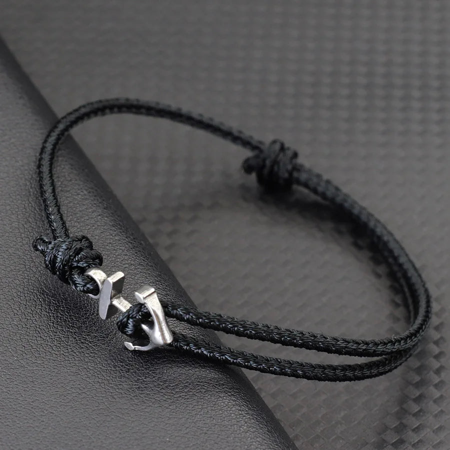 Adjustable 2mm Rope Bracelet for Men Women Stainless Steel Anchor Jewelry