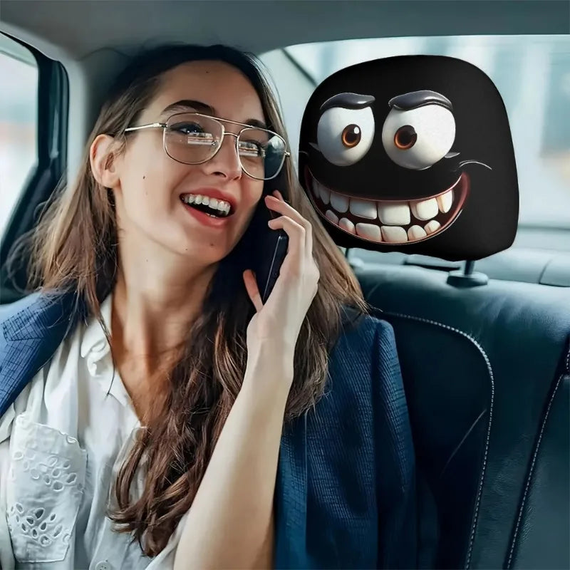 2Pcs Cartoon Big-Eyed Car Headrest Covers, Universal Fit for Travel & Daily Use